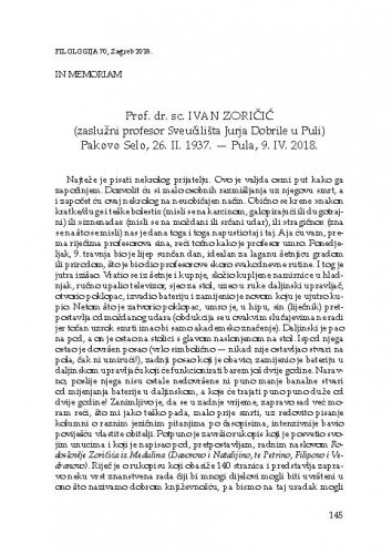 Prof. dr. sc. Ivan Zoričić : (zaslužni profesor Sveučilišta Jurja Dobrile u Puli) Pakovo Selo, 26. II. 1937. - Pula, 9. IV. 2018. : in memoriam / Goran Filipi