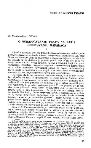 O ograničavanju prava na rat i određivanju napadača / Vladimir-Đuro Degan