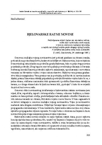 Bjelovarske ratne novine : [priopćenje] / Siniša Slavinić