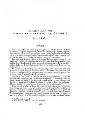 Edgar Allan Poe u hrvatskoj i srpskoj književnosti / S. Bašić