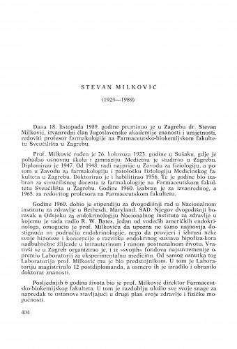 Stevan Milković (1923-1989) : [nekrolozi] / Slavko Krvavica