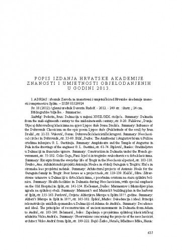 Popis izdanja Hrvatske akademije znanosti i umjetnosti objelodanjenih u godini 2013.