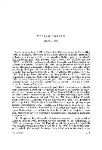 Veljko Gortan (1907-1985) : [nekrolozi] / Milivoj Sironić