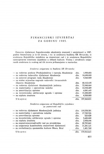Financijski izvještaj za godinu 1985.