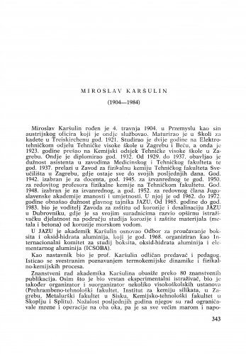 Miroslav Karšulin (1904-1984) : [nekrolozi] / H. Iveković