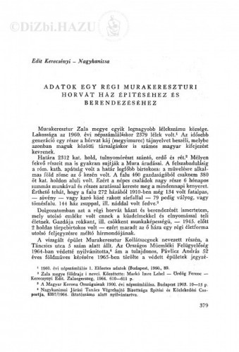 Adatok egy régi murakereszturi Horvát ház épitéséhez és berendezéséhez / E. Kerecsényi