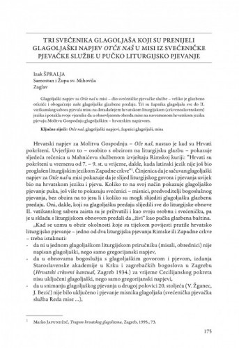 Tri svećenika glagoljaša koji su prenijeli glagoljaški napjev Otče naš u misi iz svećeničke pjevačke službe u pučko liturgijsko  pjevanje / Izak Špralja