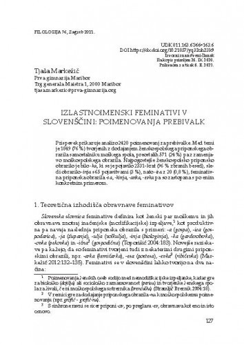 Izlastnoimenski feminativi v slovenščini: poimenovanja prebivalk / Tjaša Markežič