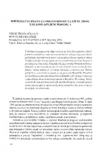 Mjerodavno pravo za odgovornost za štetu zbog tjelesne ozljede pomorca : [prikaz presude] / Vesna Skorupan