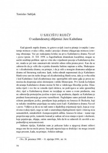U sjecištu riječi : O sedamdesetoj obljetnici Jure Kaštelana / Tomislav Sabljak