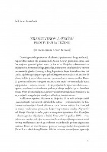 Znanstvenom lakoćom protiv duha težine : (In memoriam Zoran Kravar) / Slaven Jurić