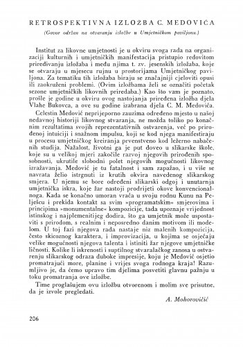 Retrospektivna izložba C. Medovića : (Govor održan na otvaranju izložbe u Umjetničkom paviljonu) / A. Mohorovičić