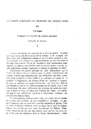 La portée juridique des principes des Nations Unies / V.D. Degan