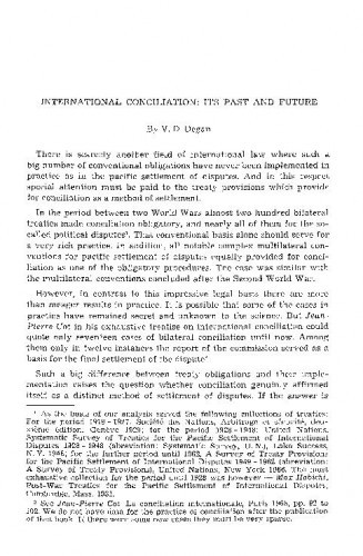 International Conciliation: Its Past and Future / V.D. Degan