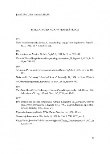 Bibliografija radova Franje Švelca