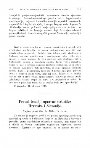 Pravni temelji upravne statistike Hrvatske i Slavonije / M. Kreser