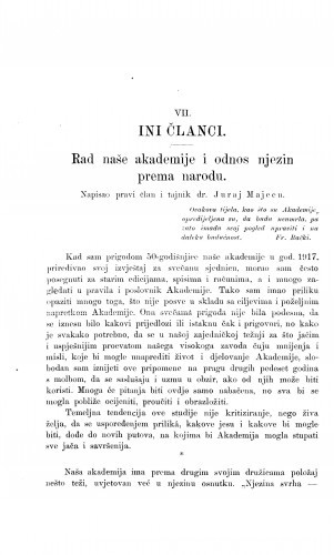 Rad naše akademije i odnos njezin prema narodu / J. Majcen
