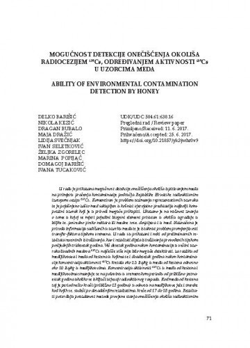 Mogućnost detekcije onečišćenja okoliša putem meda / Delko Barišić, Nikola Kezić, Dragan Bubalo, Maja Dražić, Lidija Svečnjak, Ivan Seletković, Željka  Zgorelec, Marina Popijač, Domagoj Barišić, Ivana Tucaković