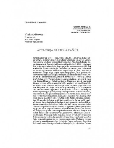 Apologija Bartola Kašića / Vladimir Horvat