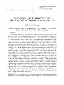 Beginnings and development of allergology in Croatia from 1870 to 1970 / Stella Fatović-Ferenčić