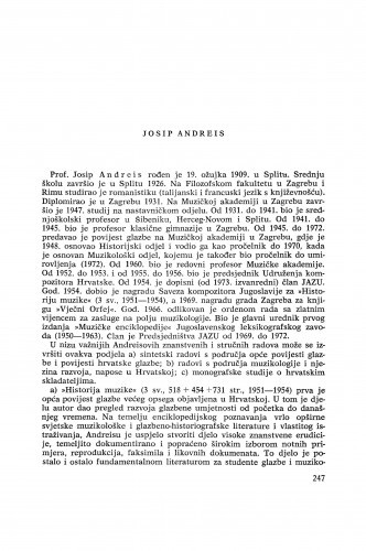 Josip Andreis : [biografije novih članova Akademije]