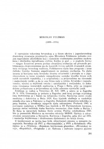 Miroslav Feldman (1899-1976) : [nekrolozi] / S. Batušić