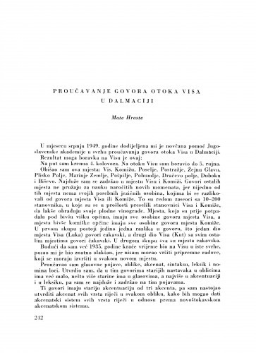 Proučavanje govora otoka Visa u Dalmaciji / M. Hraste