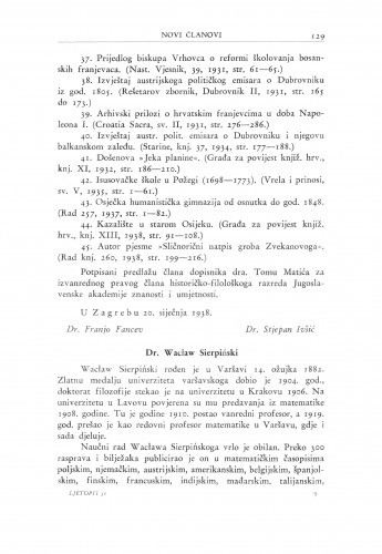 Dr. Waclaw Sierpiński / Ž. Marković i V. Varićak