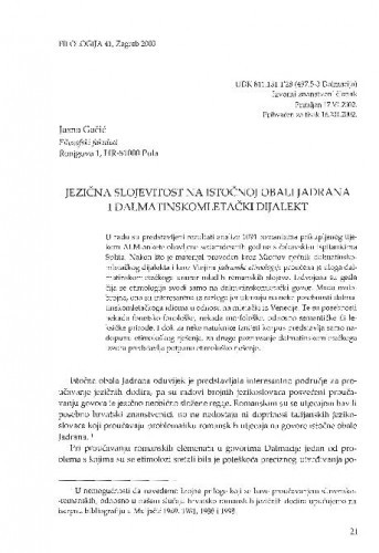 Jezična slojevitost na istočnoj obali Jadrana i dalmatinskomletački dijalekt / Jasna Gačić