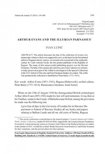 Arthur Evans and the Illyrian Parnassus / Ivan Lupić
