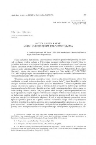 Antun Pasko Kazali među dubrovačkim preporoditeljima / Slavica Stojan