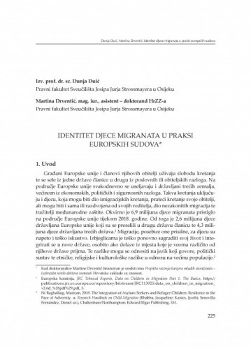 Identitet djece migranata u praksi europskih sudova / Dunja Duić, Martina Drventić
