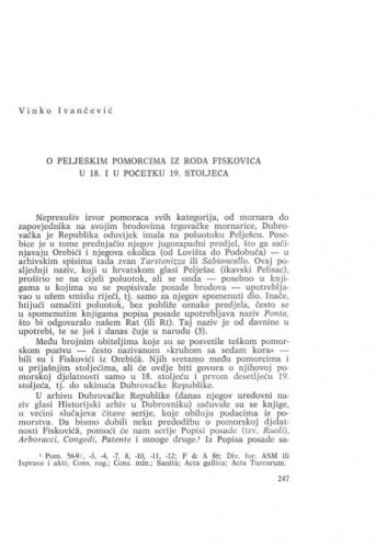 O pelješkim pomorcima iz roda Fiskovića u 18.  i u početku 19. stoljeća / Vinko Ivančević