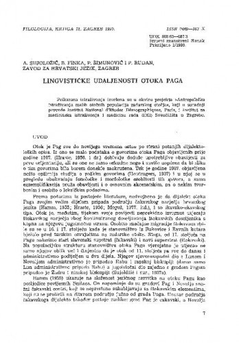 Lingvističke udaljenosti otoka Paga / Anita Sojuldžić, Božidar Finka, Petar Šimunović, Pavao Rudan