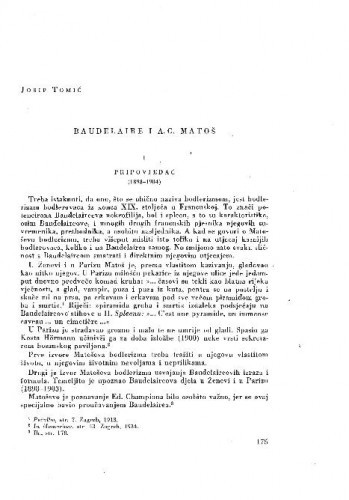 Baudelaire i A. G. Matoš / Josip Tomić