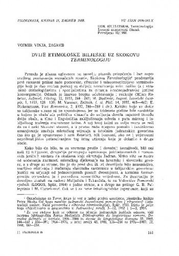 Dvije etimološke bilješke uz Skokovu Terminologiju / Vojmir Vinja