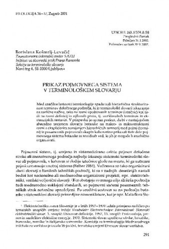 Prikaz pojmovnega sistema v terminološkem slovarju / Borislava Košmrlj-Levačič