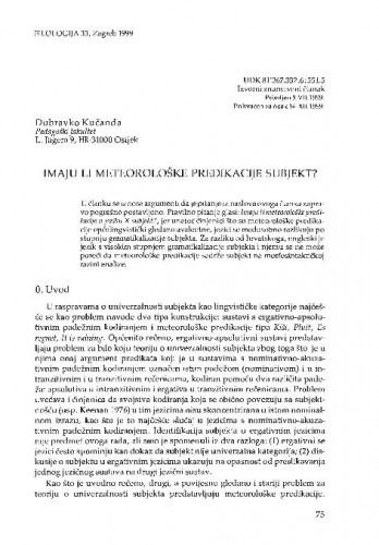 Imaju li meteorološke predikacije subjekt? / Dubravko Kučanda