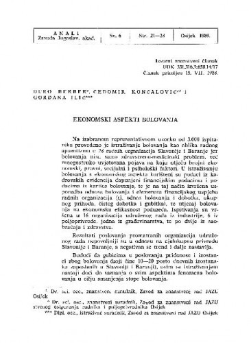 Ekonomski aspekti bolovanja / Đuro Berber, Čedomir Končalović, Gordana Ilić