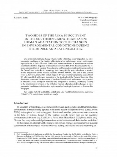 Two sides of the 7.1 ka BP RCC event in the southern Carpathian basin: human adaptation to the changes in environmental conditions during the Middle and Late Neolithic / Katarina Botić