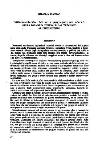 Društvene diferencijacije i pokreti pučana srednje Dalmacije od XIV. do XVI. stoljeća / Miroslav Kurelac