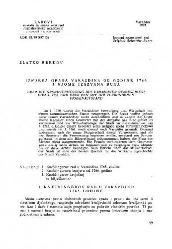 Izmjera grada Varaždina od godine 1766. i njome izazvana buna / Zlatko Herkov