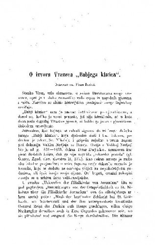 O izvoru Vrazova "Babjega klańca" / Fran Ilešić