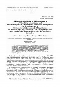 1,3-Dipolar cycloaddition of 2-diazopropane to s-triazolo [1,5-b]pyridazine and bis-s-triazolo[1,5-b:3',4'-f]pyridazine derivatives. The synthesis and transformation of 9H-pyrazolo[4,3-d]-s-triazolo[1,5-b]pyridazine, 9H-pyrazolo[3,4-d]bis-s-triazolo[4,3-b:5',1'-f]pyridazine and 11H-pyrazolo[3,4-d]bis-s-triazolo[1,5-b:3',4'-f]pyridazine derivatives / B. Stanovnik, A. Mozer, M. Tišler