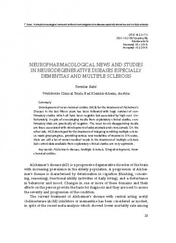 Neuropharmacological news and studies in neurodegenerative diseases especially dementias and multiple sclerosis / Tomislav Babić