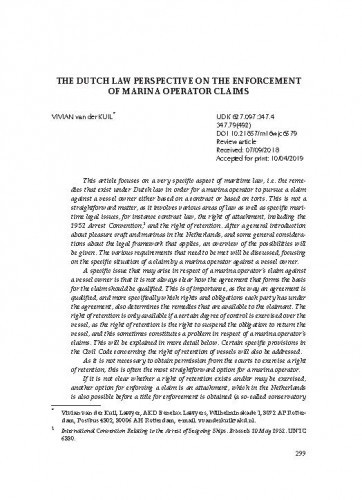 The Dutch Law Perspective on the Enforcement of Marina Operator Claims / Vivian van der Kuil