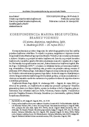 
Korespondencija Marina Bege upućena Branku Vodniku / Ana Batinić