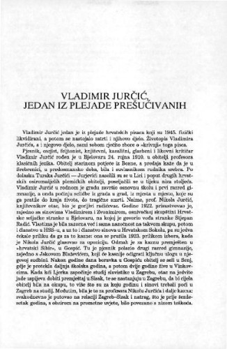 Vladimir Jurčić : jedan iz plejade prešućivanih / Dubravko Horvatić 