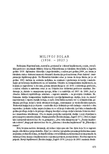 Milivoj Solar (1936. - 2025.) : [nekrolog] / Boris Senker