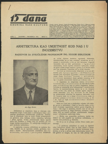 Arhitektura kao umjetnost kod nas i u inozemstvu - Razgovor sa sveučilišnim profesorom ing. Hugom Ehrlichom